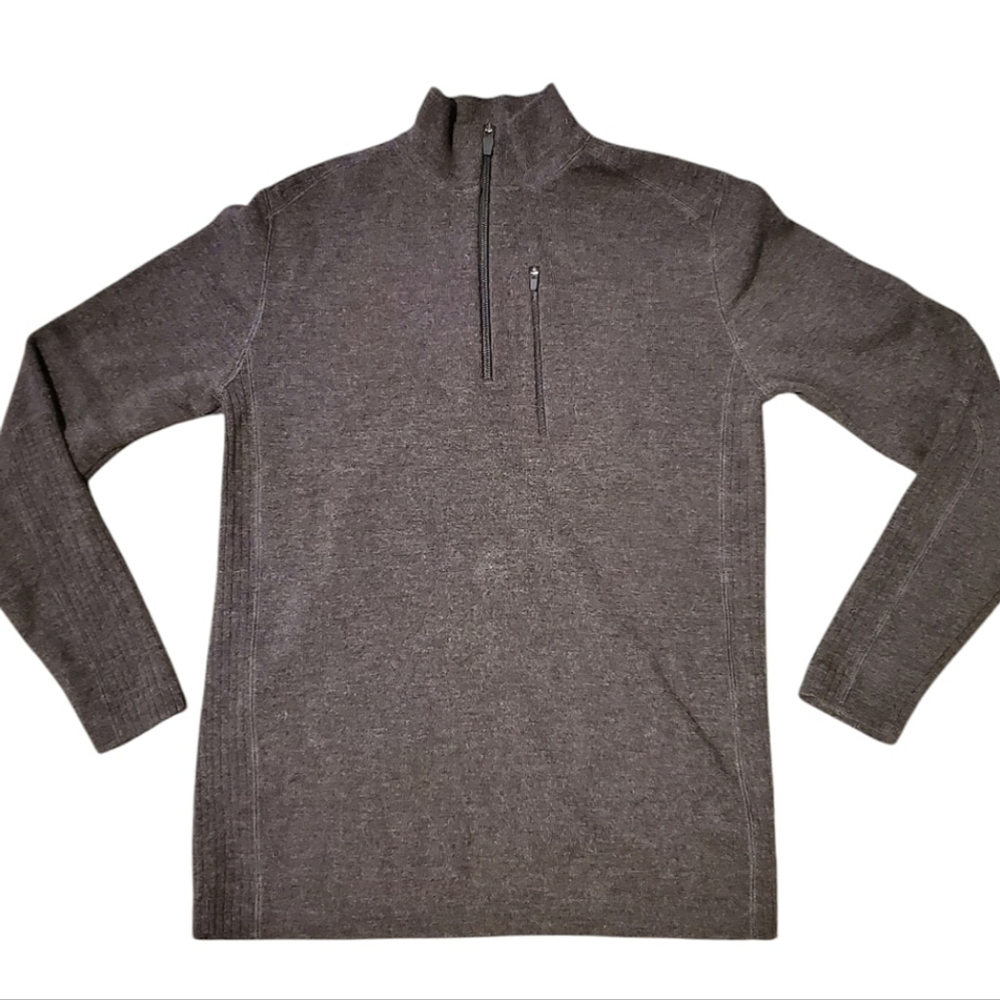 SKYR Sweater Merino Wool Gray Quarter Zip Gorpcore Thick Skiing Hiking Outdoors
